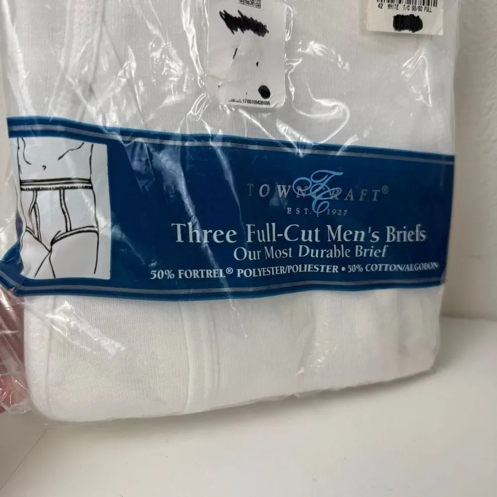 Vintage Towncraft 3 Pack Men’s Full-Cut Briefs‎ White Size 42 NWT